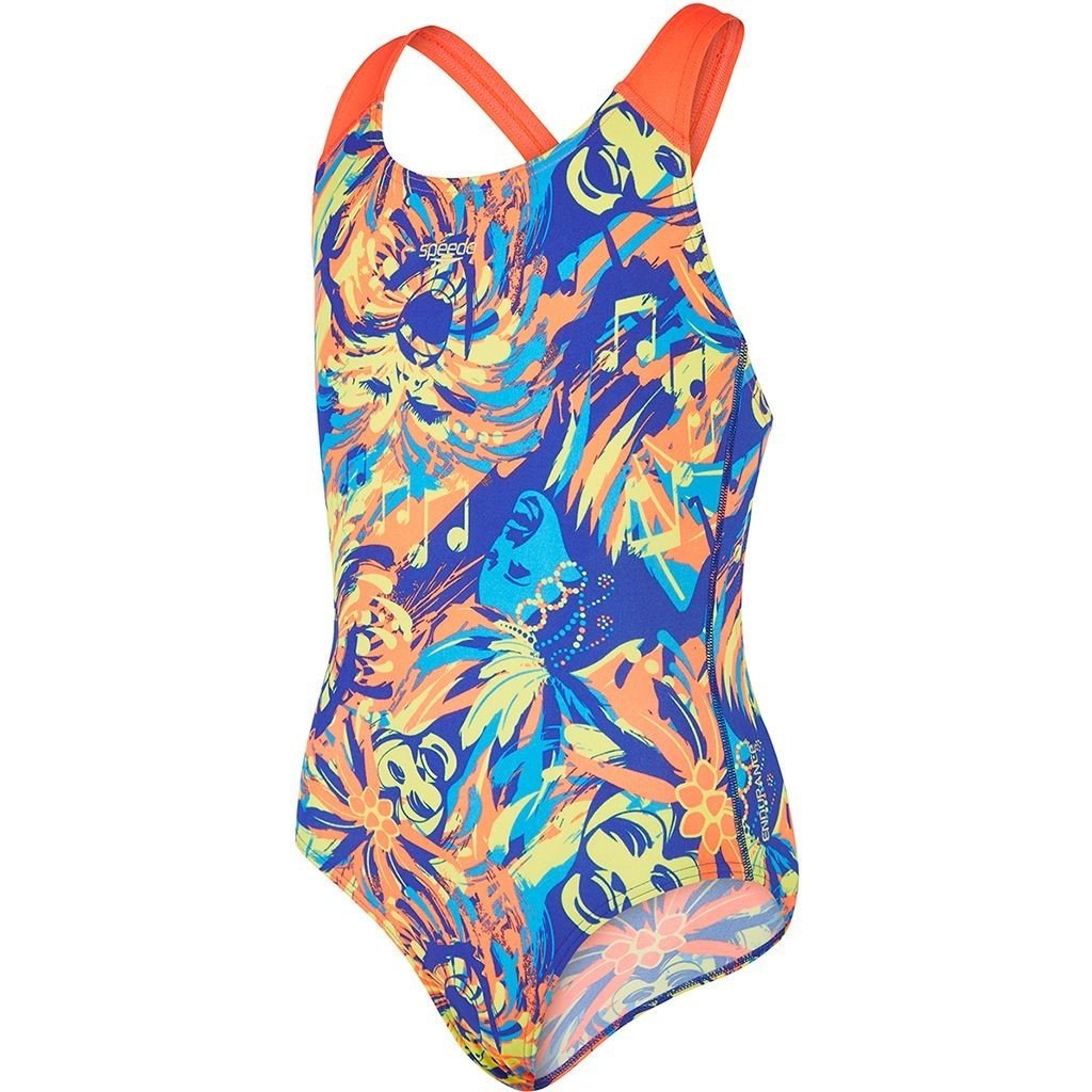 Speedo Endurance Plus Kız Çocuk Yüzücü Mayosu - Mavi/Turuncu